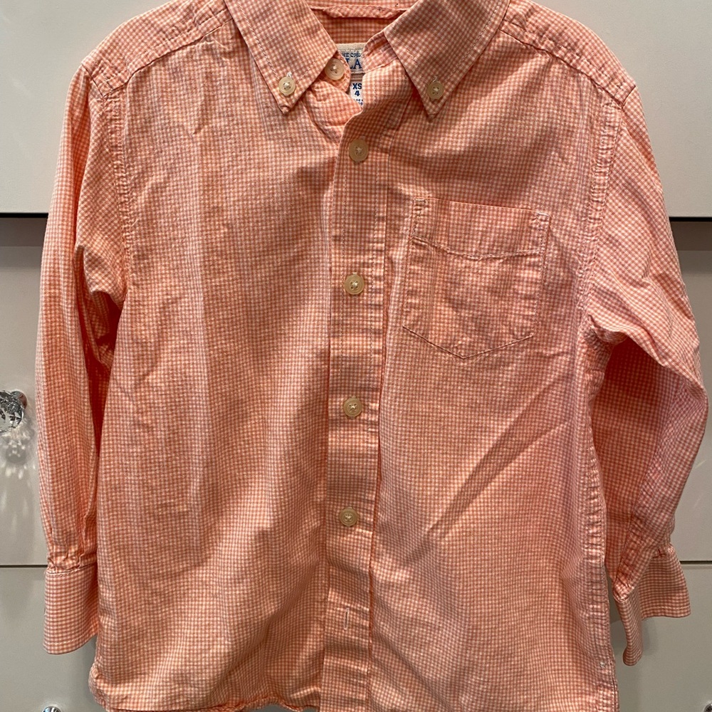 The Children's Place Boy’s Orange and White Gingham Button-Down Shirt, Size 4 XS